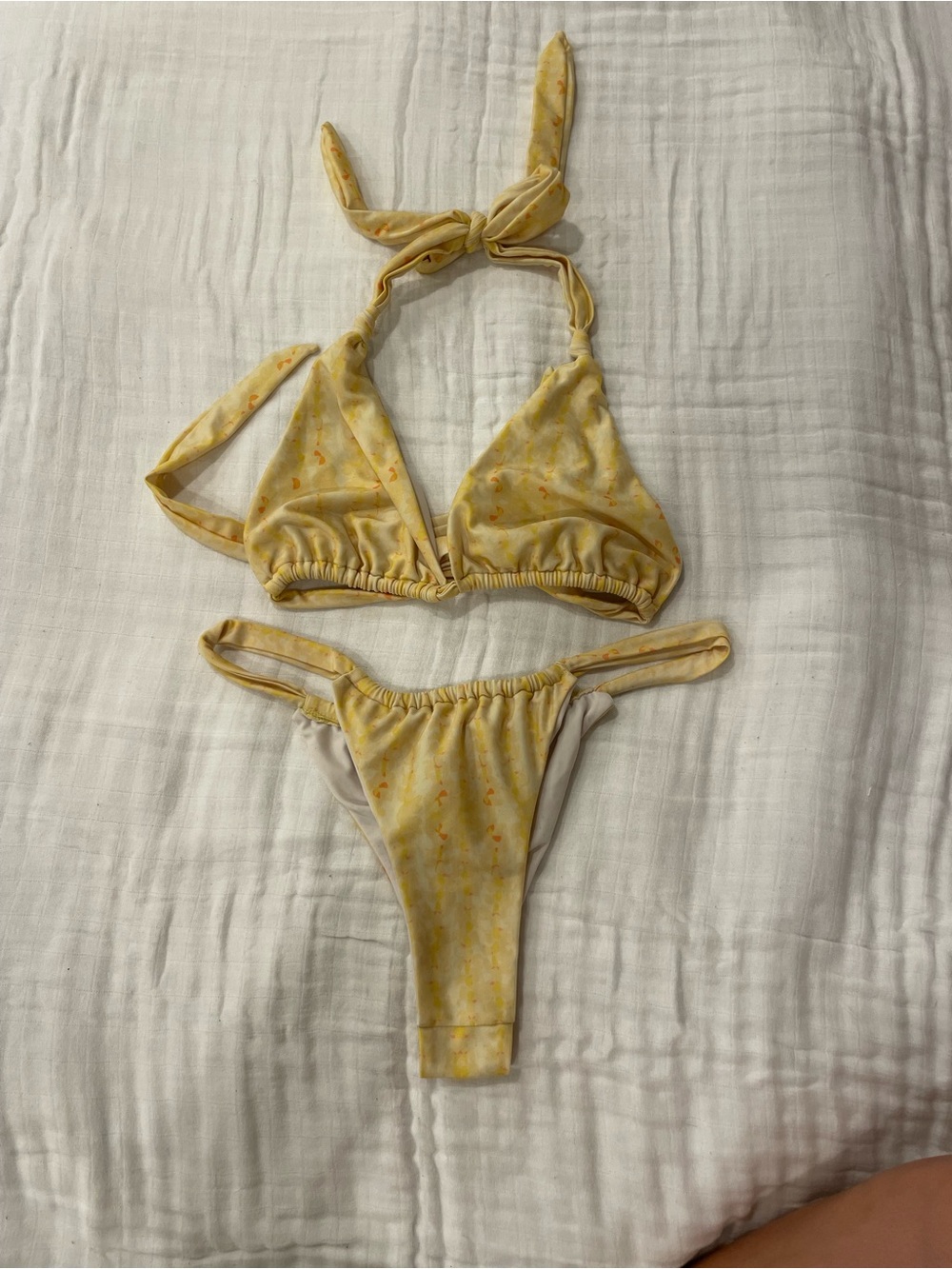 Yellow Floral Triangle Bikini Set with Adjustable Tie Straps